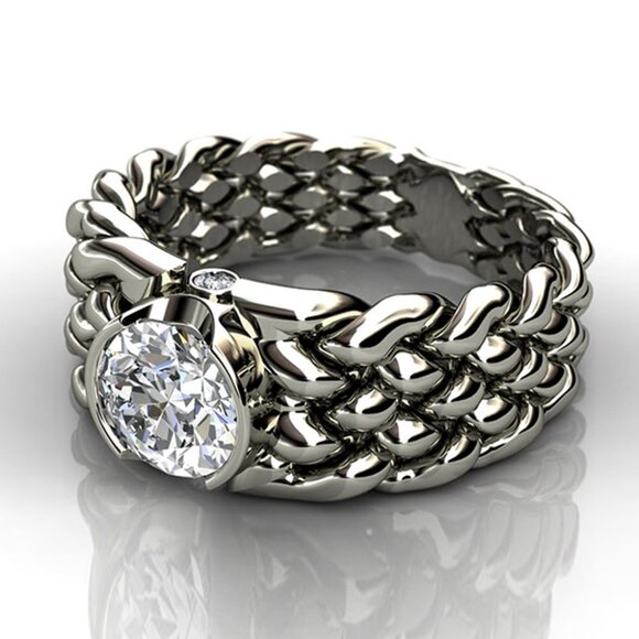 🍁Refine Dainty Weave Anillos Round Zircon Rings for Women, MARR9162 - Picture 1 of 5